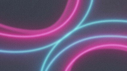 Swirling neon lines in vibrant pink and blue hues against a dark textured background