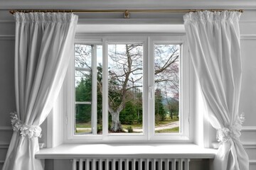 Elegant White Curtains Frame Scenic Window View