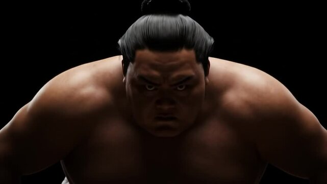 Sumo Wrestler: A powerful sumo wrestler, embodying strength and discipline, is captured in a moment of intense focus, his eyes reflecting determination.