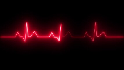 ECG monitor beating heart with a neon electrocardiogram overlay, featuring dynamic HUD elements and a gradient background.Abstract neon heartbeat signal icon animation background on black back ground - Powered by Adobe