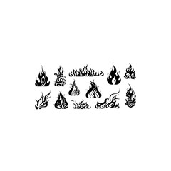 Silhouette Fire flames. Old school tattoo neo-tribal style or silhouette flame for cars. set vector icons.