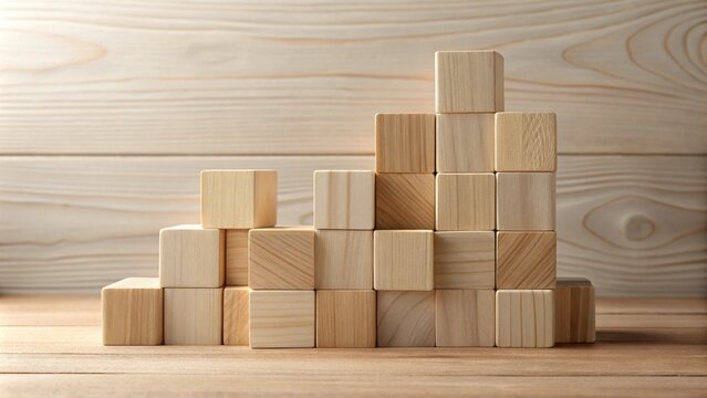 Wooden blocks arranged in an ascending pattern on a table