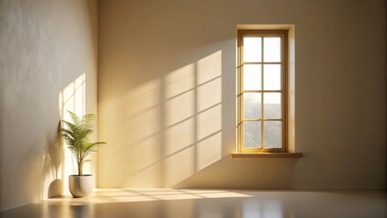 Fototapeta premium Sunlit Room Corner with Plant in Pot and Window
