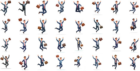 Vector Silhouette of Businessman Jumping with Joy – Success Celebration Pose with Briefcase