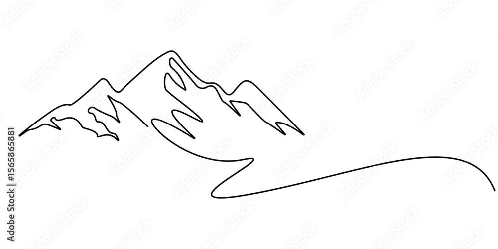 Poster mountains landscape view. continuous one line drawing, one continuous line drawing of mountain range