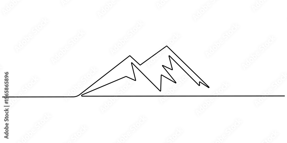 Poster mountains landscape view. continuous one line drawing, one continuous line drawing of mountain range