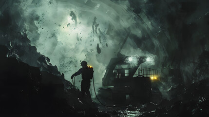 watercolor painting style Miners working underground