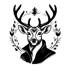 Fototapeten deer with antlers, hand drawn illustration © mansum008