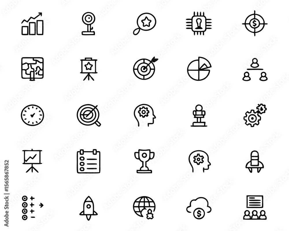 Poster comprehensive collection of strategic planning and business development symbols including task manag