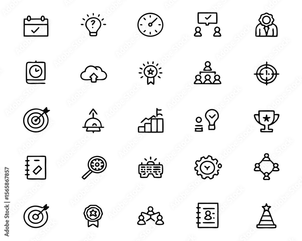 Poster comprehensive collection of planning and strategy icons featuring symbols for goal setting project m