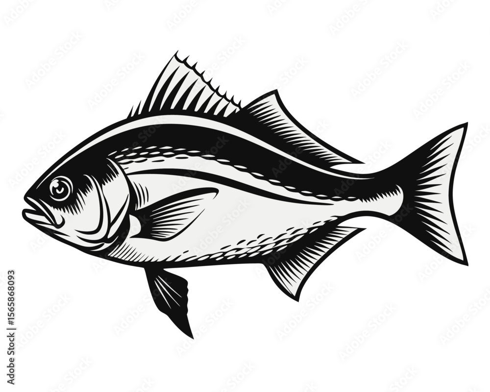 Poster an ancient vibrant and detailed artistic rendering of a common dentex fish showcasing intricate patt