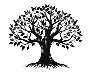 Elegant outline of a deciduous tree in full foliage presented as a clean striking silhouette perfect for natural themes and decorative applications