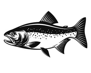 Detailed side profile illustration of a large vibrant rainbow trout swimming gracefully in a flowing river showcasing its natural beauty and aquatic environment