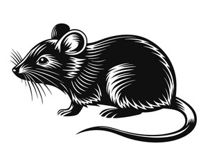 A striking black silhouette of a rodent presented cleanly on a bright white background perfect for graphic design projects