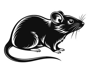 A striking black silhouette of a rodent presented cleanly against a bright white backdrop perfect for a variety of design applications