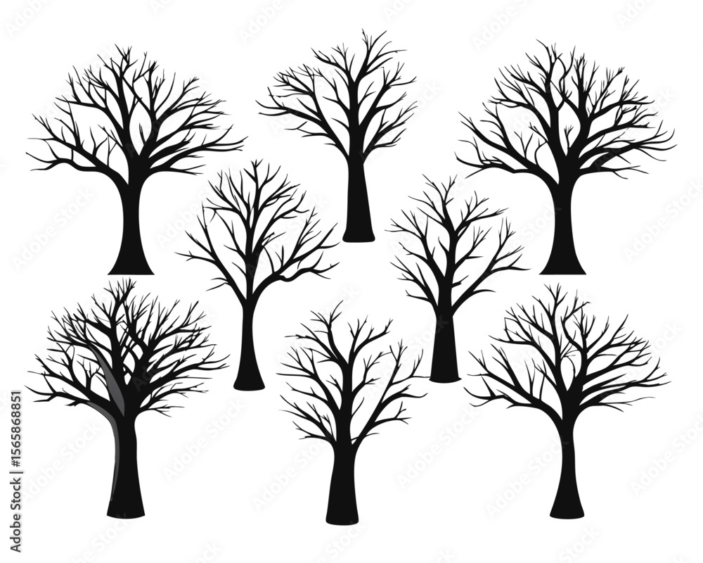 Poster a striking collection of bare deciduous trees artistically rendered with stark branches presented on