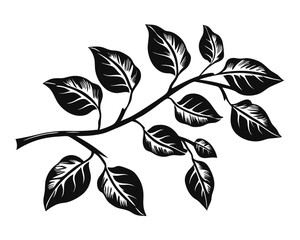 Elegant collection of black silhouette botanical elements featuring leaves and branches perfect for naturalistic design projects and decorative accents