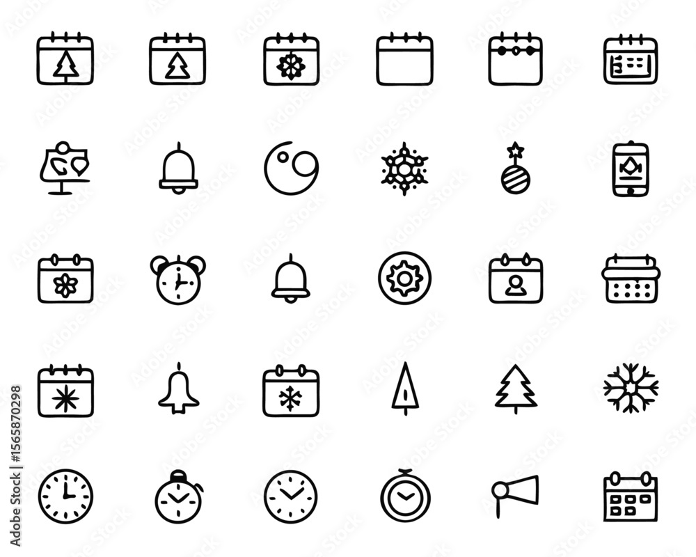 Poster comprehensive collection of thin line graphics for scheduling appointments and important dates featu
