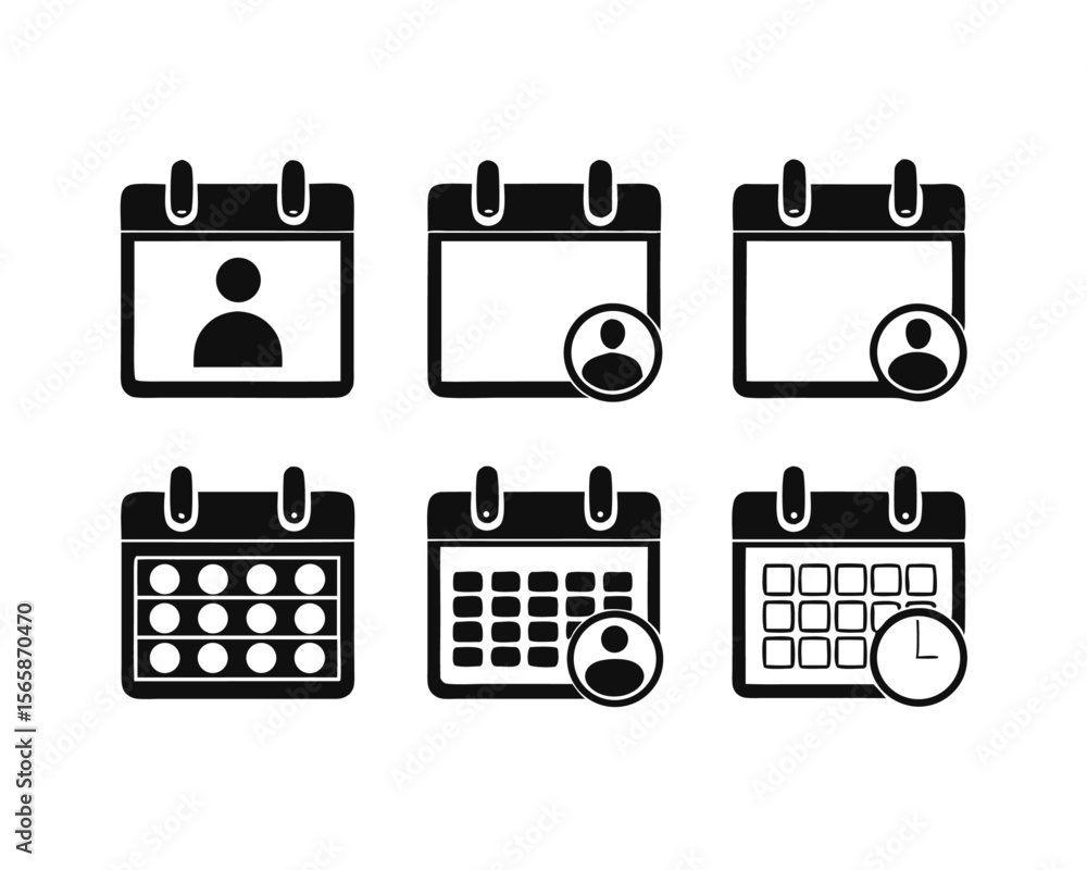 Poster comprehensive collection of diverse calendar symbols featuring essential date and scheduling element