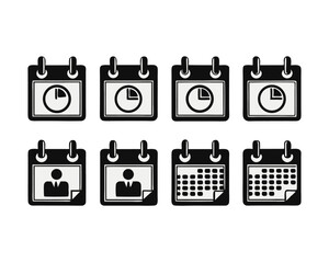 Comprehensive collection of diverse calendar symbols and date related icons perfect for organizational and planning applications presented in a clean modern style