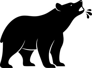 Silhouette of a standing bear sniffing air, vector with white background