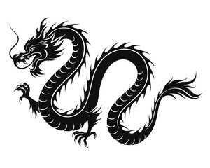 Obraz premium Majestic chinese dragon silhouette in classic black and vibrant colors ideal for cultural art and decorative projects