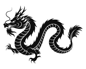 Obraz premium Majestic chinese dragon outline a powerful mythical creature symbolizing strength wisdom and good fortune rendered in a striking black and color design