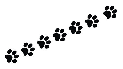 Diagonal Line of Black Paw Prints on a Clean White Background, Animal Theme