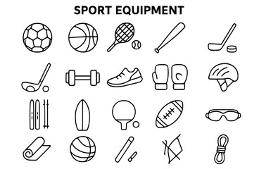 Sport Equipment Icon Set - Athletic Gear and Sports Equipment Line Icons Collection