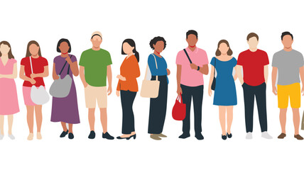 Obraz premium Diverse Group of People Standing Together, Wearing Casual Clothing and Accessories on White Background