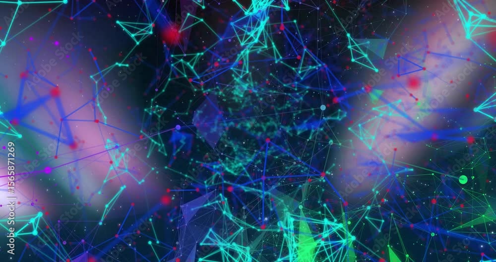 Poster electric node network pulsing rotating inward as beams intersecting causing sparks dissolving