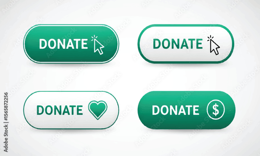 Poster set of donate buttons with cursor, heart and dollar sign icons