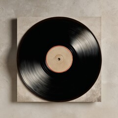 Obraz premium Classic vinyl record on a neutral surface, a timeless symbol of music and nostalgia. 
