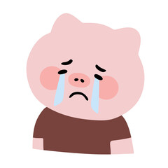 Crying Pink Pig Character with Tear Emotion Icon