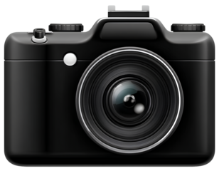 Black digital camera icon isolated on a transparent background PNG