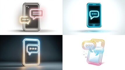 Mobile device displaying message notifications in a graphic illustration, isolated in studio