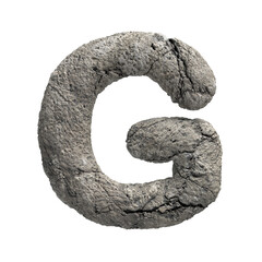 fractured rock letter G - large 3d porous stone font isolated on white background. This alphabet is perfect for creative illustrations related but not limited to Nature, Environment, Erosion...
