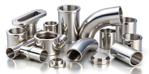 Assortment of Polished Metal Pipe Fittings and Components