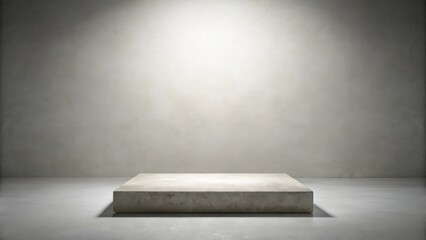A simple, minimalist concrete platform against a textured wall, ideal for product display or presentation.