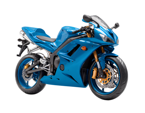  Blue sport bike motorcycle isolated on a transparent background PNG