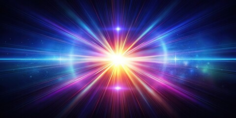 Fototapeta premium A vibrant burst of light and color explodes from the center of a dark, cosmic background, radiating energy and speed