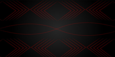 Abstract dark background with red geometric lines forming symmetrical diamond and wave patterns, creating a modern design.