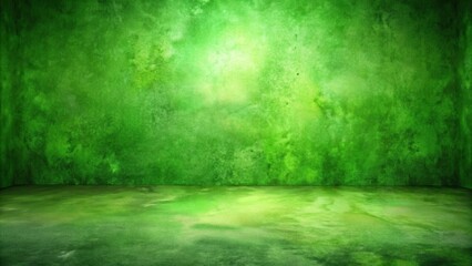 Empty Room with Green Textured Walls and Floor
