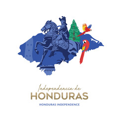VECTORS. Editable banner for Honduras Independence day. Patriotic symbols, Francisco Morazan, national bird, map