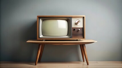 Retro Television Set on Mid-Century Modern Wooden Table