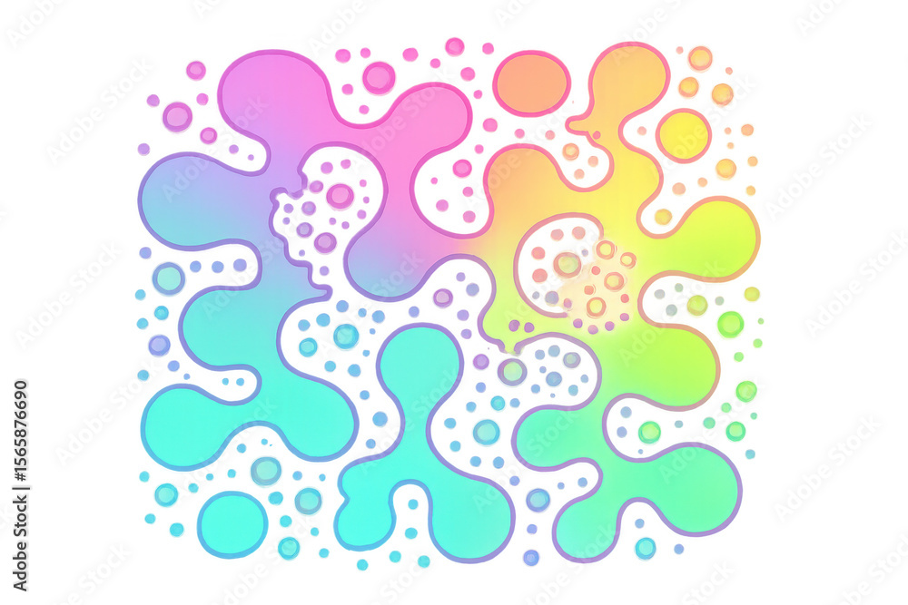 Poster colorful abstract background featuring transparent overlapping blobs and bubbles, creating a vibrant