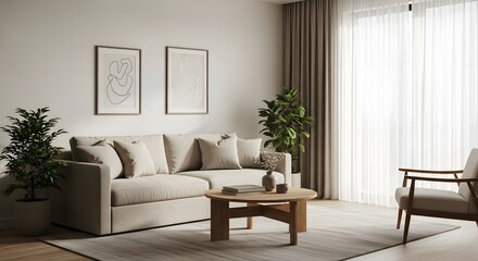 Scandinavian Living Room Interior with Neutral Tones and Natural Light
