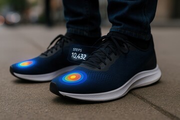 Innovative smart shoes with digital display for tracking metrics.
