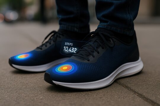 Innovative smart shoes with digital display for tracking metrics.
