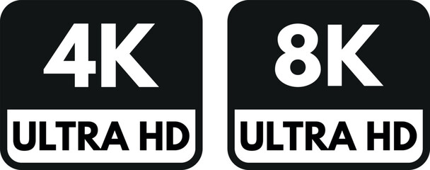 4K and 8K Ultra HD video format icon set . 4K and 8K resolution icon . Vector